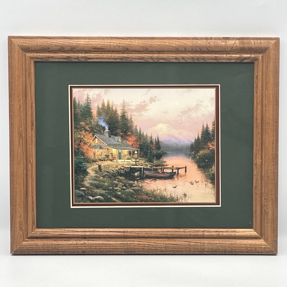 Vintage 1993 Thomas Kinkade The End Of A Perfect Day Framed Cabin Print 15.5"